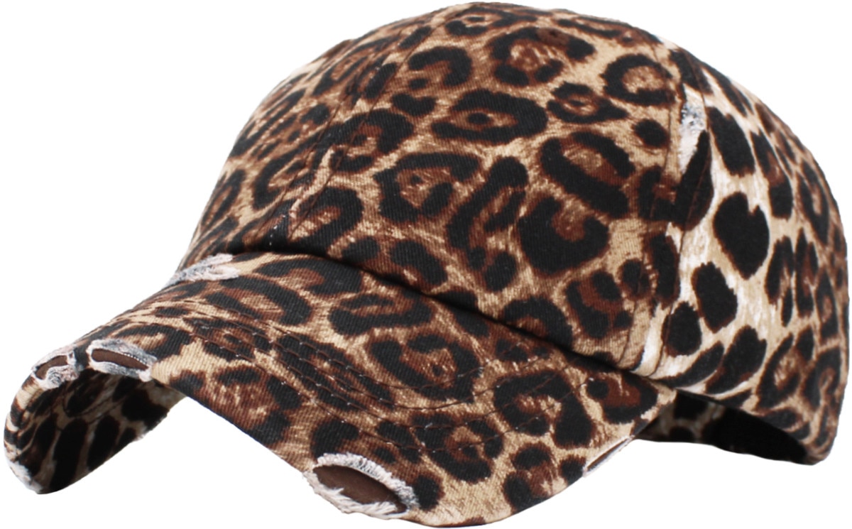 Leopard Distressed Vintage Baseball Cap Front Side View